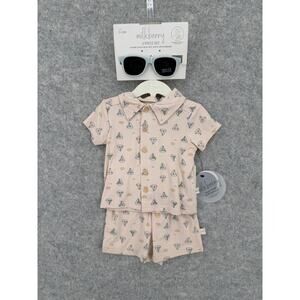 NWT Milkberry Sunny Sail Nautical Boat Shirt, Shorts & Sunglass Set Size 0-3M